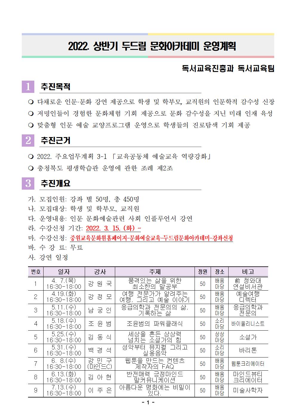 2022. 상반기 두드림 문화아카데미 운영계획001