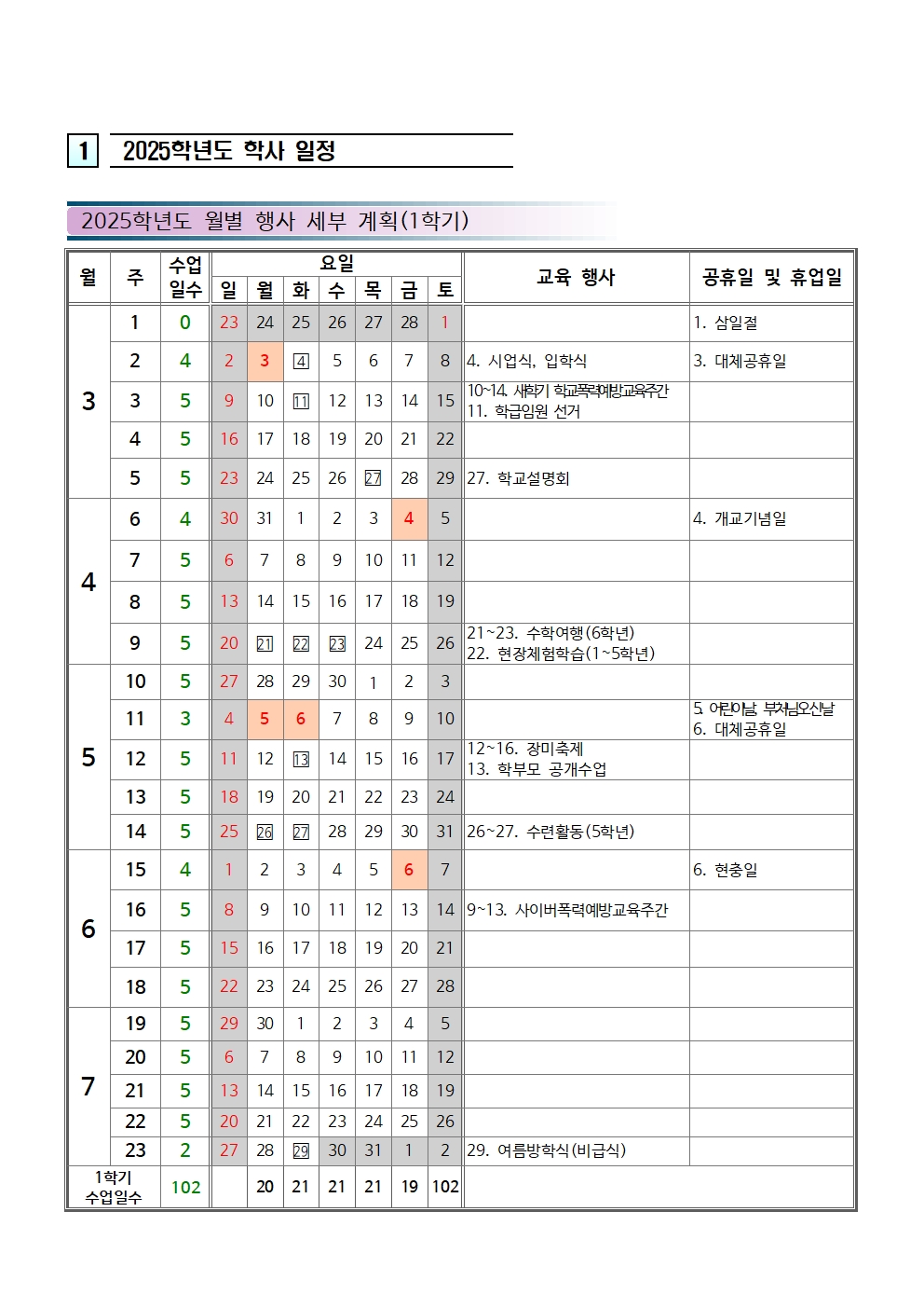 2025. 학사 일정 계획001